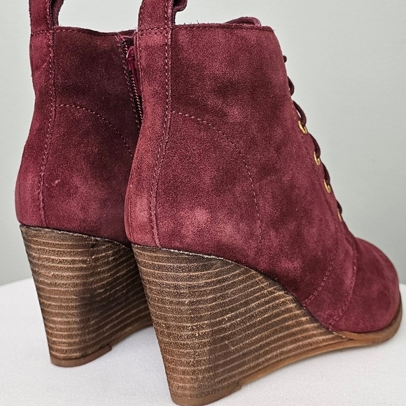 Diba Blake Suede Ankle Bootie Wedge Heel Lace Up Round Toe Burgundy Womens - Picture 7 of 15